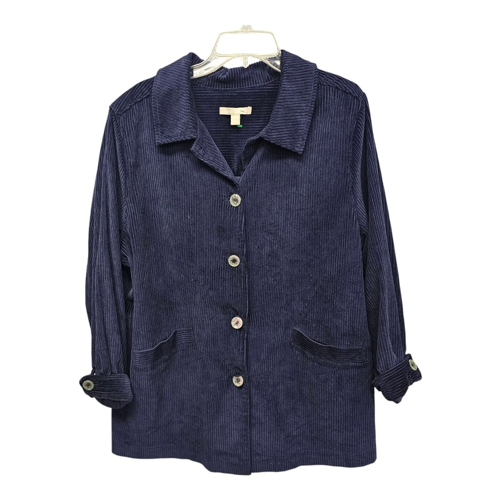 Woman Within Navy Blue Corduroy Shirt Lge 18/20 Long Sleeves Button Down Pleated